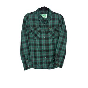 DIXXON Flannel McCaffrey Mens Small Green Black Plaid Long Sleeve Snap Shirt